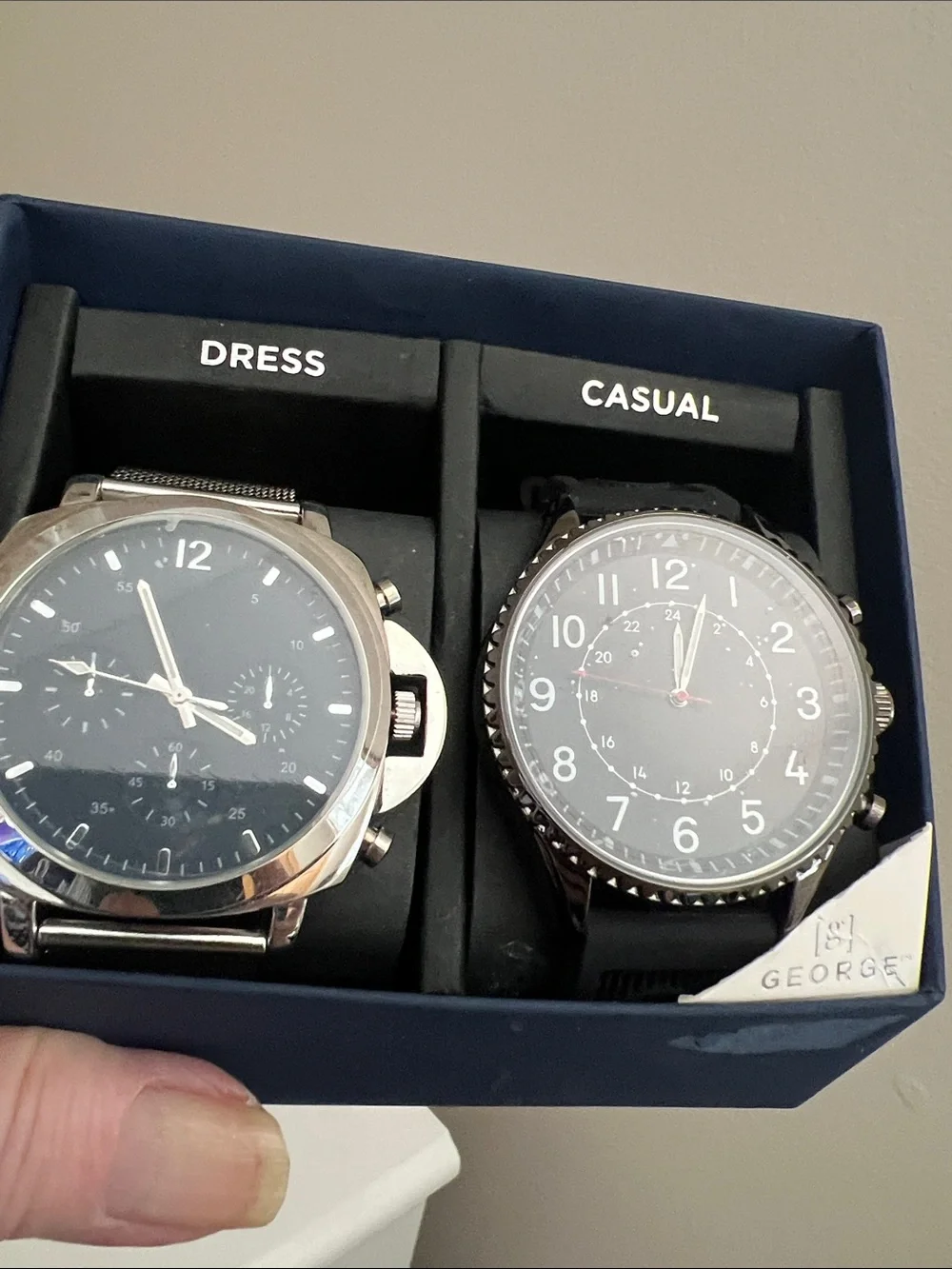 George  - Men's Two-Piece Watch Set - Black Faces, Silver & Black Cases NWT